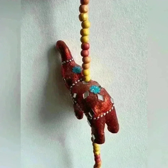 Red Elephant Jewelled Hanging Art Beaded  Wall Home Decor Bohemian Children Kids - Picture 6 of 8